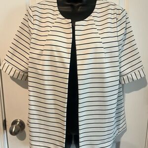 Nine West White and Black Striped Open-Front Jacket